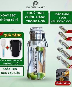 Bình pha trà thủy tinh K-House Smart chịu nhiệt tốt, có kèm nắp làm cốc uống trà tiện lợi, có lõi lọc inox an toàn cho người sử dụng