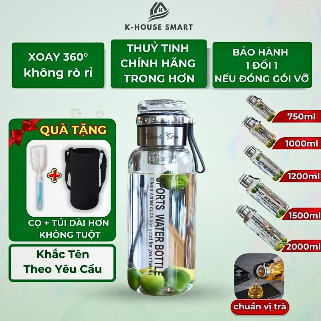 Bình pha trà thủy tinh K-House Smart chịu nhiệt tốt, có kèm nắp làm cốc uống trà tiện lợi, có lõi lọc inox an toàn cho người sử dụng