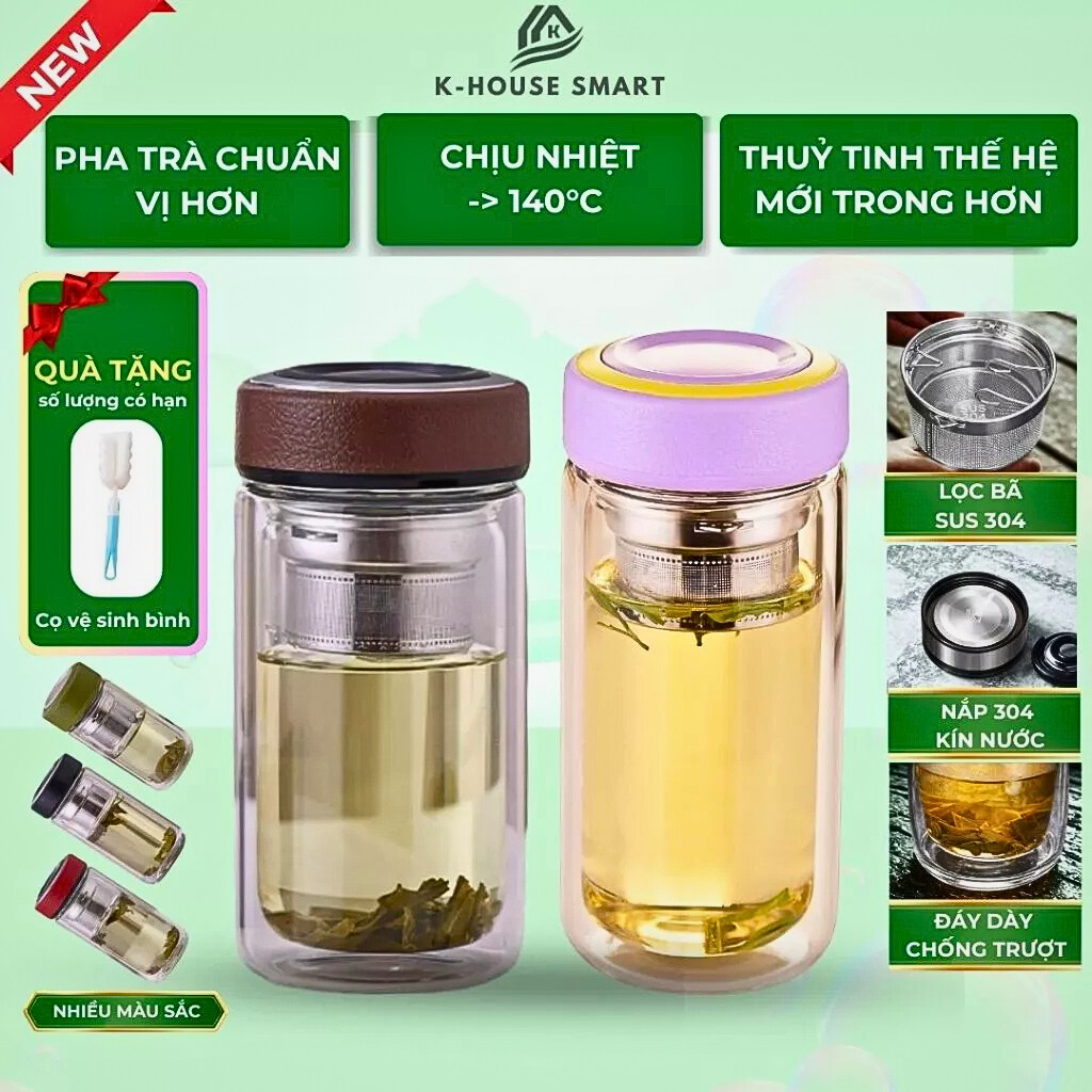 Bình pha trà thủy tinh cao cấp Woody của K- House Smart