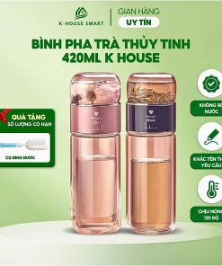 Bình pha trà thuỷ tinh 2 lớp cao cấp K- House Smart có lõi lọc bã trà và chịu được nhiệt cao từ -20 đến 140 độ C