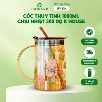 Cốc thuỷ tinh lớn dễ thương 1000ml K- House Smart 